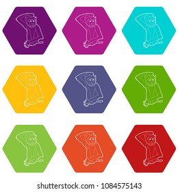 Brooding monkey icons 9 set coloful isolated on white for web