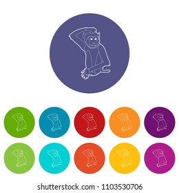 Brooding monkey icons color set vector for any web design on white background