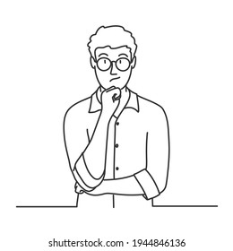 Brooding, surprised guy in glasses. Hand drawn vector illustration.