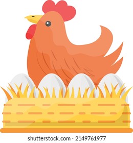 Broody Hen Sitting Down on Her Egg Outside Concept, incubate the eggs vector color icon design, Farming and Agriculture symbol, village life Sign, Rural and Livestock stock illustration