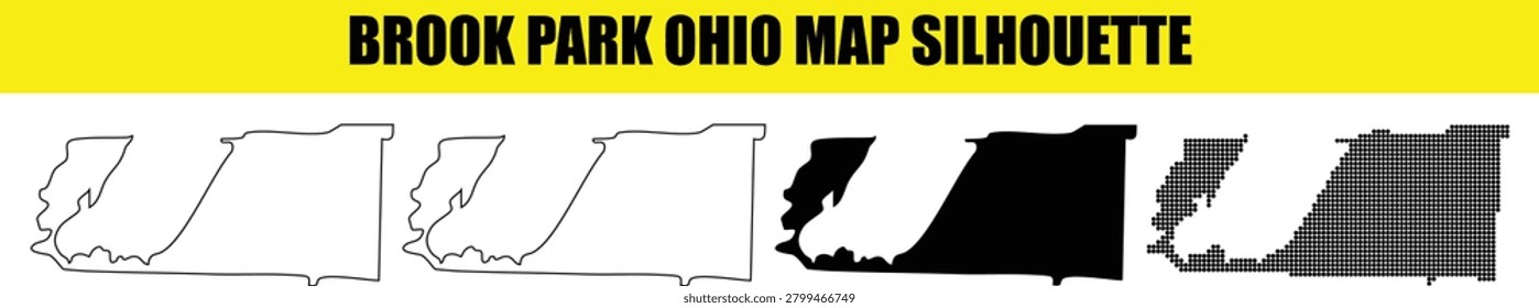 Brook park ohio map silhouette, vector illustration isolated on white background, various styles of brook park map, clean lines, suitable for any project requiring brook park map graphic.