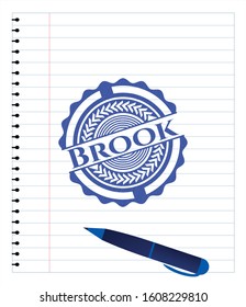 Brook pen strokes emblem. Blue ink. Vector Illustration. Detailed.