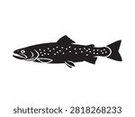 Brook trout fish silhouette icon. Black vector graphic of a freshwater salmonid species.