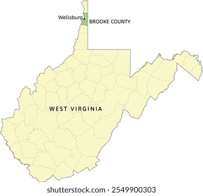 Brooke County and city of Wellsburg location on West Virginia state map