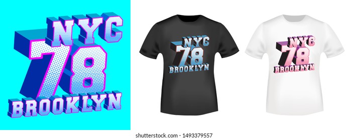 Brooklyn 78 NYC t-shirt print for t shirts applique, tee badge, label, clothing tag, jeans, and casual wear. Vector illustration.
