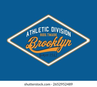Divisão Atlética do Brooklyn Reg. Slogan Tmark Est.1982 com impressão colegial para camiseta em T ou moletom gráfico, e outros usos.	