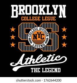 brooklyn athletic the legend, t-shirt design fashion vector illustration, typgraphy art