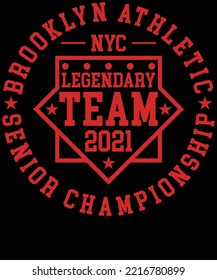 Brooklyn athletic senior championship team typography vector t-shirt design.