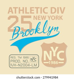 Brooklyn athletic typographic for t-shirt,tee graphic,vector