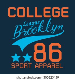 Brooklyn athletic typographic for t-shirt,tee graphic,vector