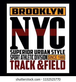 Ilustración vectorial de la tipografía atlética de Brooklyn para el pantalones T