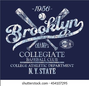 Brooklyn baseball club, vector print for sportswear, grunge effect in separate layer