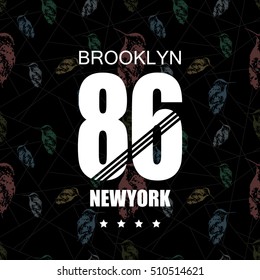 Brooklyn birds typography, t-shirt graphics, vectors, black background.