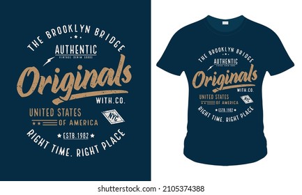 The Brooklyn Bridge Authentic. Typography T shirt Design . Poster . Template Print