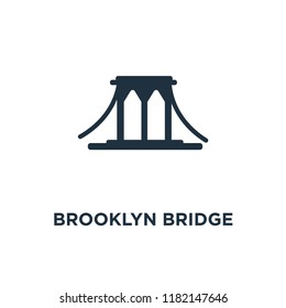 Brooklyn Bridge Icon. Black Filled Vector Illustration. Brooklyn Bridge Symbol On White Background. Can Be Used In Web And Mobile.