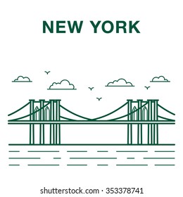 Brooklyn bridge illustration made in line art style. New York city landmark