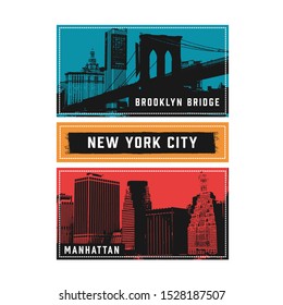 Ilustración del puente de Brooklyn, gráficos de pantalones, vectores, tipografía de Nueva York