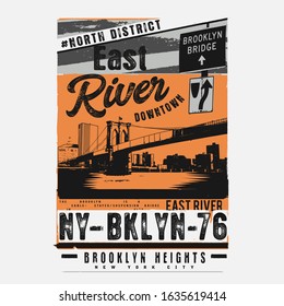 Brooklyn bridge illustration, tee shirt graphics, vectors, river typography