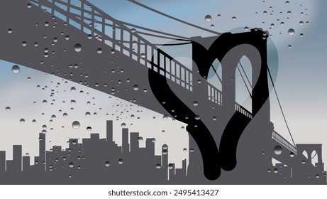 Puente de Brooklyn, paisaje desde el coche, ilustración de color plano