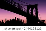 Brooklyn Bridge landscape, flat color illustration