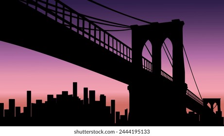 Brooklyn Bridge landscape, flat color illustration