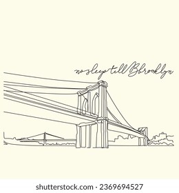 Brooklyn Bridge - line art minimalist vector illustration. New York symbol