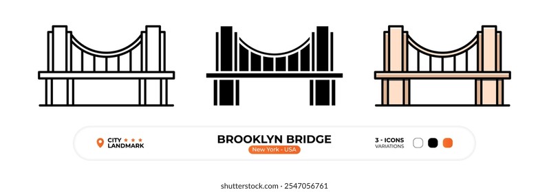 Brooklyn Bridge Line Icon. New York USA, Silhouette, Color Symbol, Editable Stroke.
