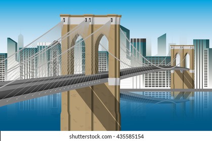 Brooklyn bridge manhattan cityscape river vector illustration