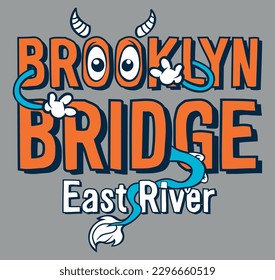 brooklyn bridge monster vector print illustration