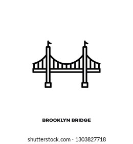 Brooklyn Bridge At New York City, United States Of America, Vector Line Icon. International Landmark And Tourism Symbol.