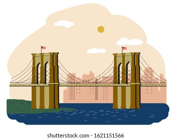 Brooklyn Bridge, New York, USA. Vector illustration. Travel landmark.