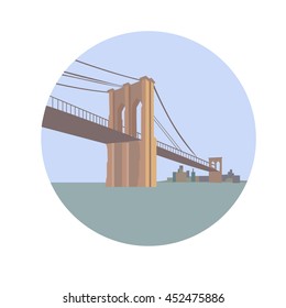 Brooklyn Bridge over East River. Lower Manhattan. Hybrid cable-stayed suspension bridge in New York City and is one of the oldest bridges of either type in the United States. Vector illustration