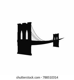 Brooklyn Bridge Silhouette. Black Brooklyn Bridge Icon Isolated On White Background. New York Symbol. Vector