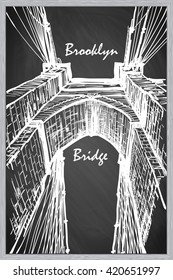 Brooklyn Bridge. Sketch imitating chalk drawing on a blackboard. Sketch is isolated on a separate layer. EPS10 vector illustration.