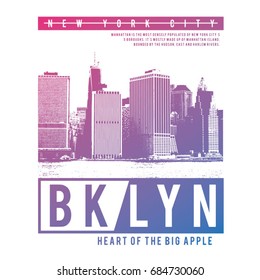 Brooklyn building illustration, tee shirt graphics, New York typography, vectors