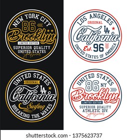 Brooklyn California USA style typography design for t-shirt print and other uses. Vector image design.