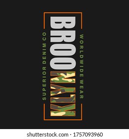 BROOKLYN with camouflage texture.  typography T SHIRT VECTOR