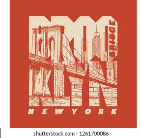 Brooklyn city. İllustration drawing city graphic. Tee graphic design