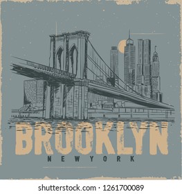 Brooklyn city. İllustration drawing city graphic. Tee graphic design