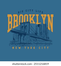 Ciudad de Brooklyn. Ilustración de dibujo gráfico de la ciudad. Diseño gráfico de la camiseta