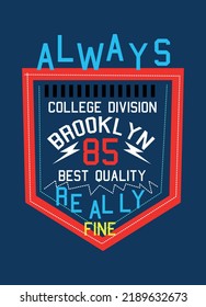 Brooklyn College Division Pocket,t-shirt Design Fashion Vector