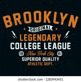Brooklyn college league, superior quality typography, t-shirt graphics, vectors