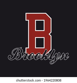 Brooklyn college typography for t-shirt. Newyork slogan tee shirt, sport apparel print. NY vintage graphics. Vector illustration.