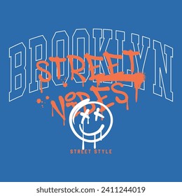 Slogan de varsity colegiado de Brooklyn con imagen de graffiti de vibración callejera