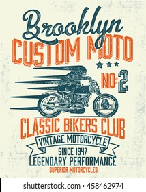 Brooklyn custom motorcycle typography, t-shirt graphics, vectors.