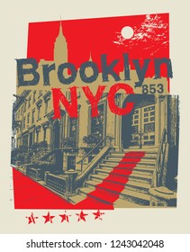 Brooklyn Heights, New York city, silhouette illustration in flat design, t-shirt print design or poster, vector illustration