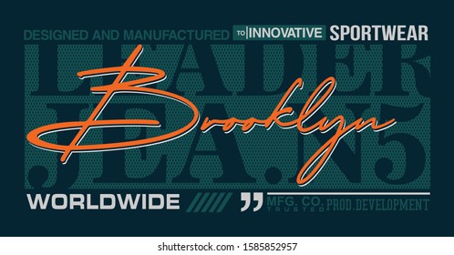 Brooklyn leader sport active generation typography stylish for t-shirt and apparel abstract design. Vector print, poster. Global swatches