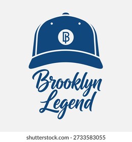 Brooklyn Legend cap typography t-shirt design vector illustration for sports fans urban style athletic heritage and city pride projects on transparent background.
