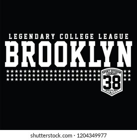 Brooklyn legendary college league typography, t-shirt graphics, vectors