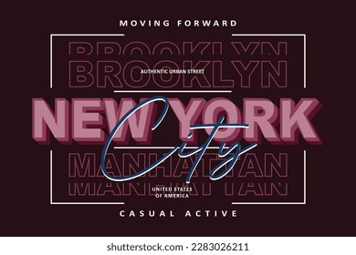 brooklyn manhattan new york text frame graphic, typography vector, t shirt design, illustration, casual style